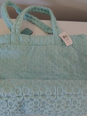Coach Light Aqua Signature Terry Cloth Tote